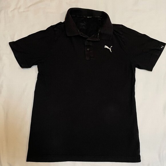 PUMA Golf Polo Mens Small Classic Cat Logo Cotton Embroidered Black Preowned - Picture 1 of 2